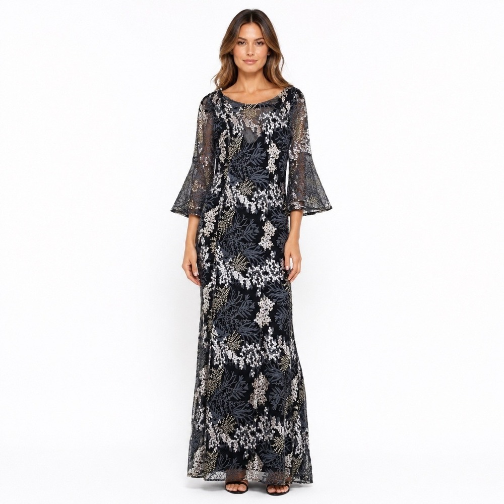 Belle‎ Badgley Mischka Aileen Embroidered Gown Maxi Dress Size 2 Wedding Event